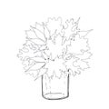 Oak leaves, maple leaves bouquet autumn season in jar monochrome hand drawn ink sketch art design